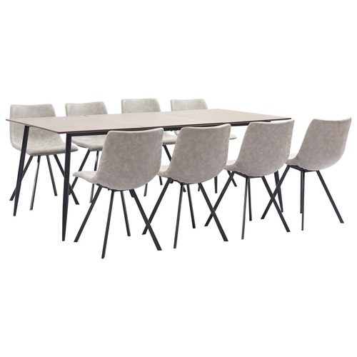 9 Piece Dining Set Light Grey Faux Leather