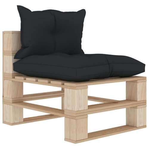 Garden Pallet Middle Sofa with Anthracite Cushions Wood