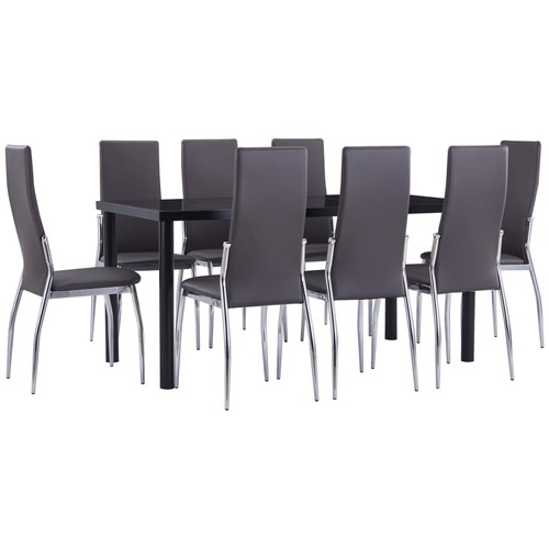 9 Piece Dining Set Faux Leather Grey