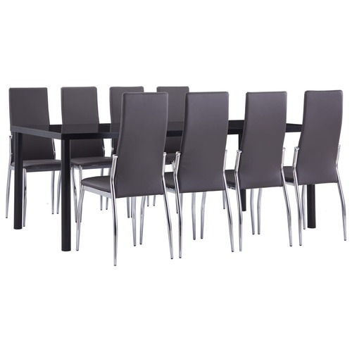 9 Piece Dining Set Faux Leather Grey