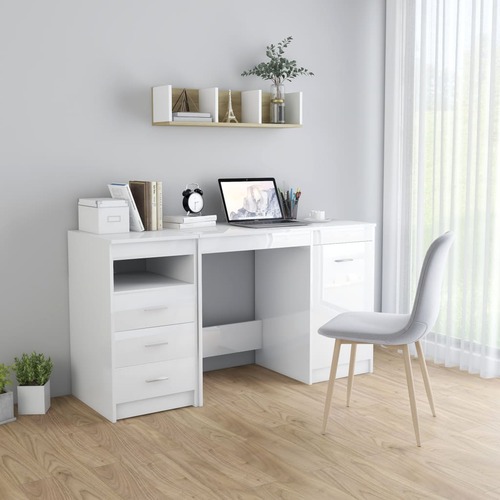 Desk High Gloss White 140x50x76 cm Chipboard