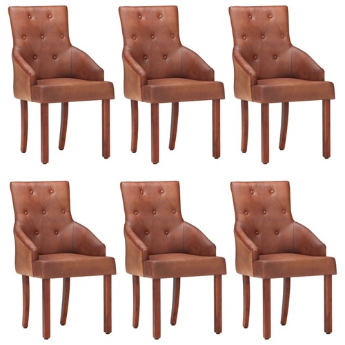 Dining Chairs 6 pcs Brown Real Goat Leather