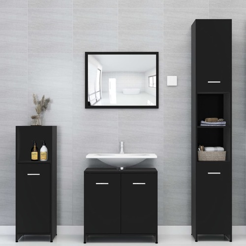 4 Piece Bathroom Furniture Set Black Chipboard