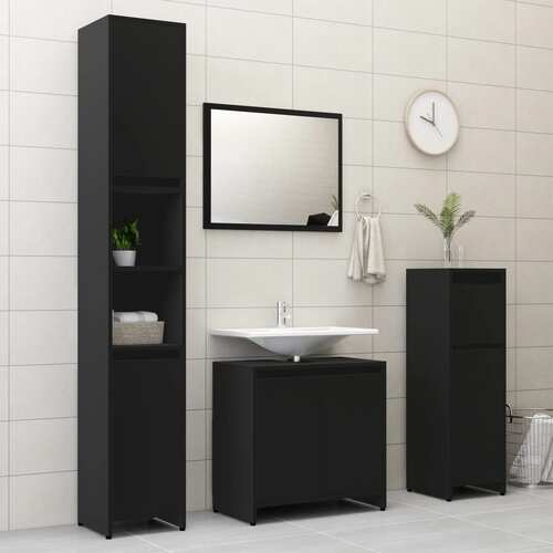 4 Piece Bathroom Furniture Set Black Chipboard