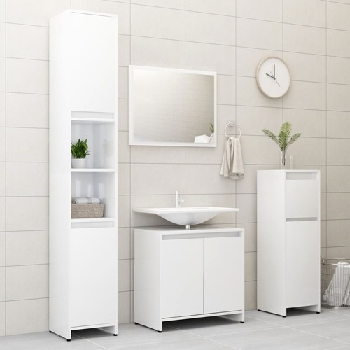 4 Piece Bathroom Furniture Set High Gloss White Chipboard