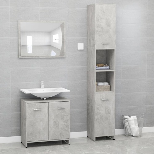 3 Piece Bathroom Furniture Set Concrete Grey Chipboard