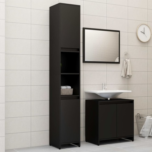 3 Piece Bathroom Furniture Set Black Chipboard