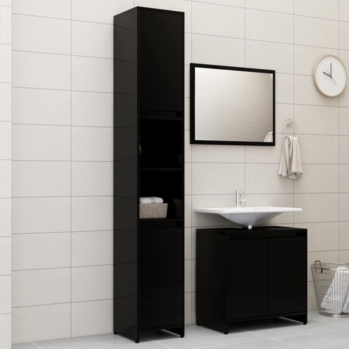 3 Piece Bathroom Furniture Set High Gloss Black Chipboard