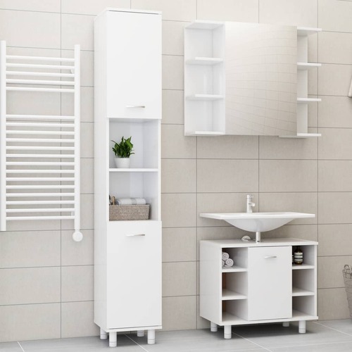 3 Piece Bathroom Furniture Set High Gloss White Chipboard