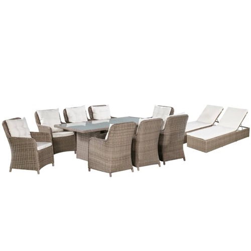 11 Piece Outdoor Dining Set Poly Rattan Brown
