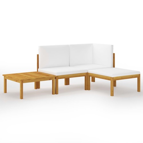 4 Piece Garden Lounge Set with Cushions Cream Solid Acacia Wood