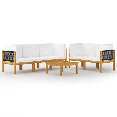 6 Piece Garden Lounge Set with Cushions Cream Solid Acacia Wood