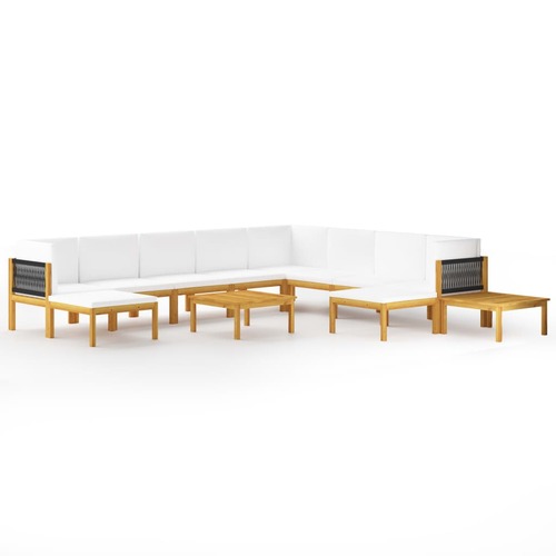 12 Piece Garden Lounge Set with Cushions Cream Solid Acacia Wood