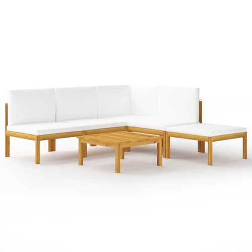 6 Piece Garden Lounge Set with Cushions Cream Solid Acacia Wood