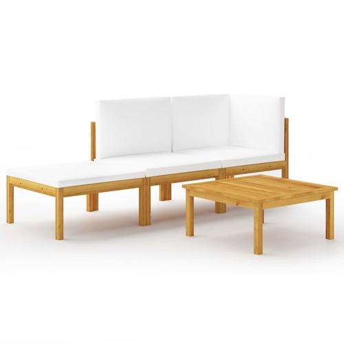 4 Piece Garden Lounge Set with Cushions Cream Solid Acacia Wood