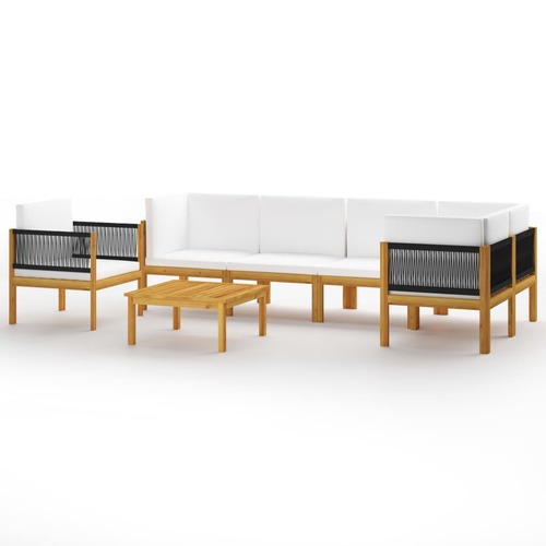7 Piece Garden Lounge Set with Cushions Cream Solid Acacia Wood