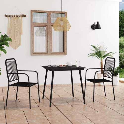 3 Piece Garden Dining Set Cotton Rope and Steel Black