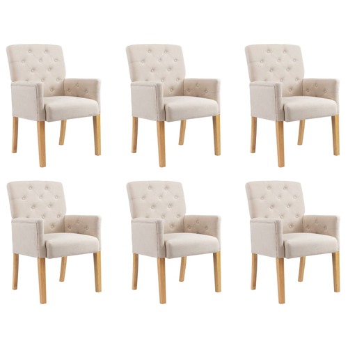 Dining Chairs with Armrests 6 pcs Beige Fabric