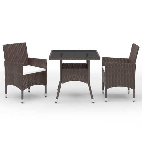 3 Piece Garden Dining Set Brown Poly Rattan and Glass