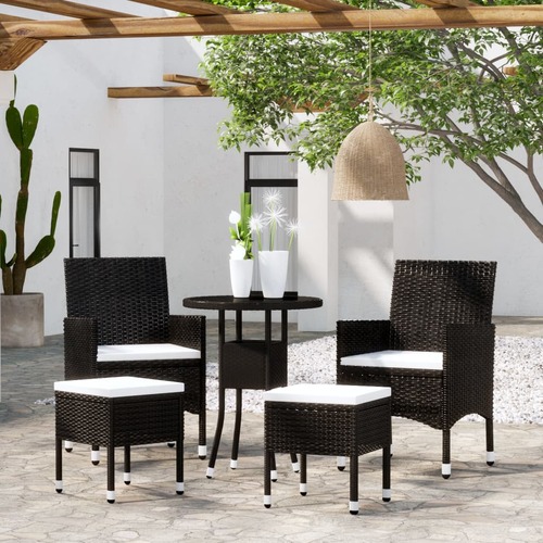 5 Piece Garden Lounge Set Poly Rattan Black
