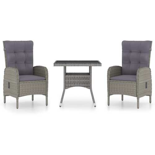 3 Piece Garden Dining Set Poly Rattan and Glass Grey