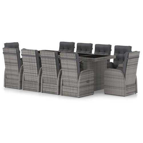 11 Piece Outdoor Dining Set with Cushions Poly Rattan Grey