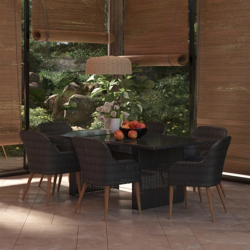 7 Piece Garden Dining Set Poly Rattan Black