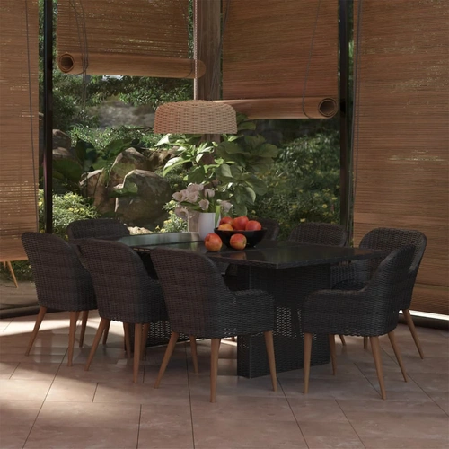9 Piece Garden Dining Set Poly Rattan Black
