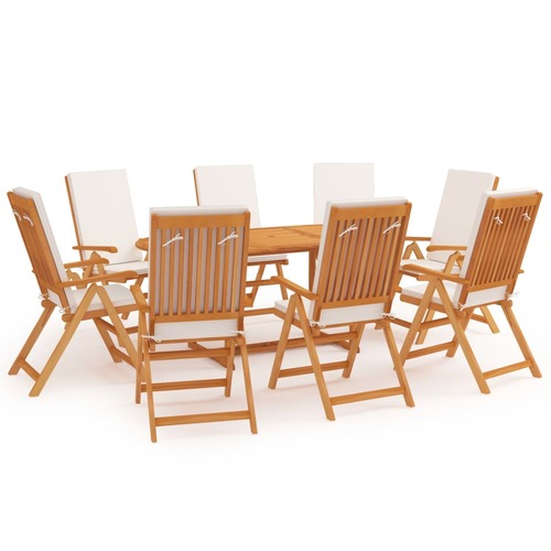 9 Piece Garden Dining Set with Cushions Solid Teak Wood