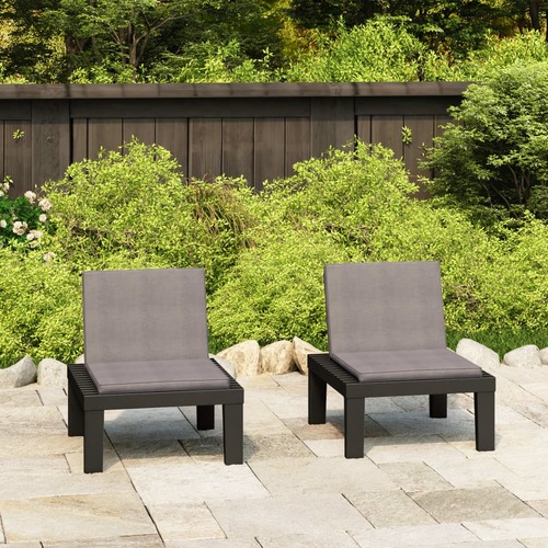 Garden Lounge Chairs with Cushions 2 pcs Plastic Grey