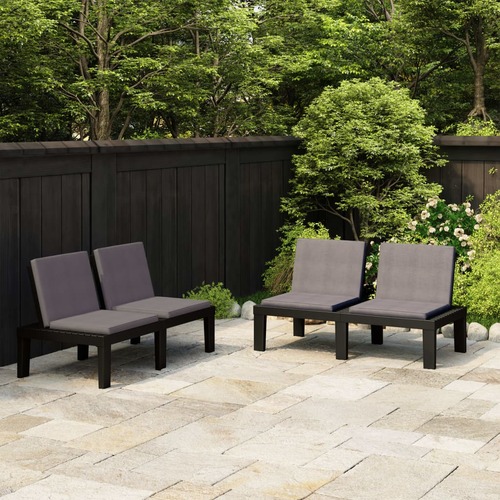 Garden Lounge Benches with Cushions 2 pcs Plastic Grey