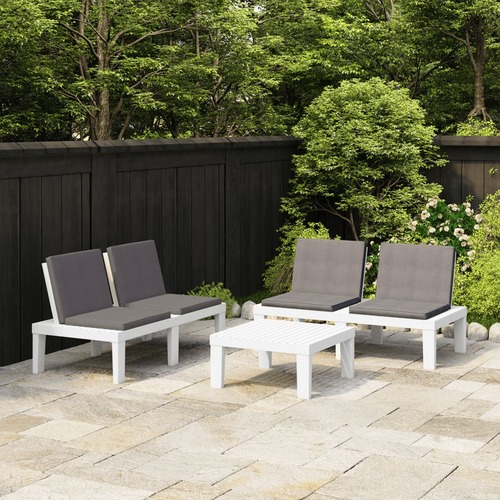 3 Piece Garden Lounge Set with Cushions Plastic White