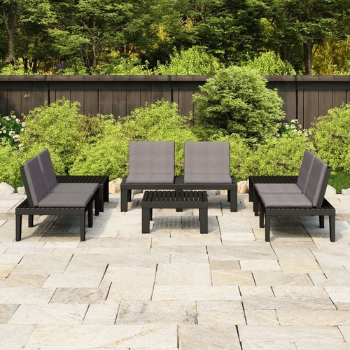 6 Piece Garden Lounge Set with Cushions Plastic Grey