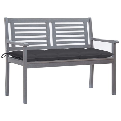 2-Seater Garden Bench with Cushion 120 cm Grey Eucalyptus Wood