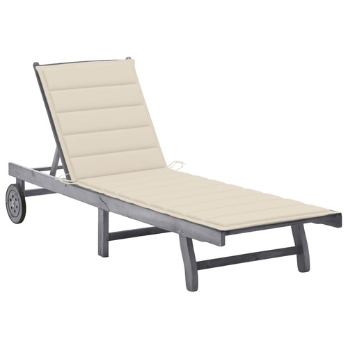 Garden Sun Lounger with Cushion Grey Solid Acacia Wood
