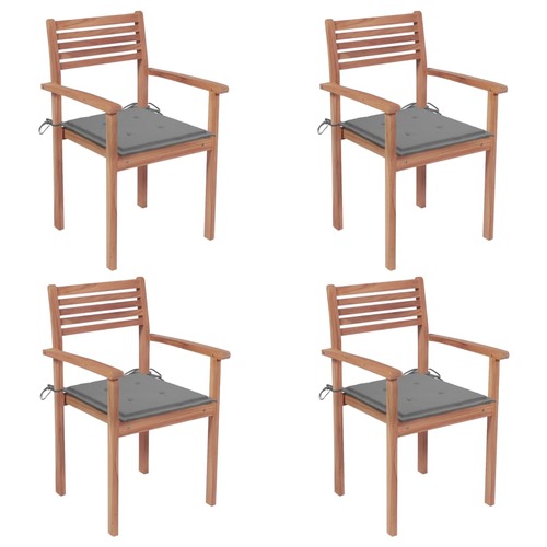 Garden Chairs 4 pcs with Grey Cushions Solid Teak Wood