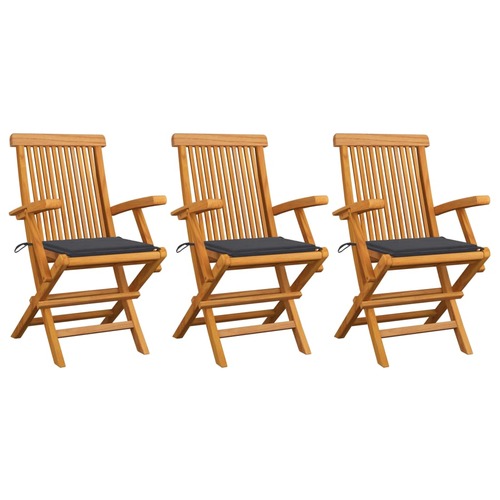 Garden Chairs with Anthracite Cushions 3 pcs Solid Teak Wood