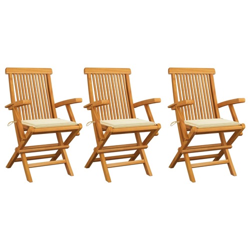 Garden Chairs with Cream Cushions 3 pcs Solid Teak Wood