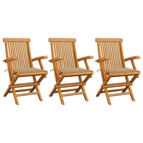 Garden Chairs with Beige Cushions 3 pcs Solid Teak Wood