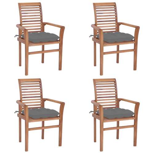Dining Chairs 4 pcs with Grey Cushions Solid Teak Wood