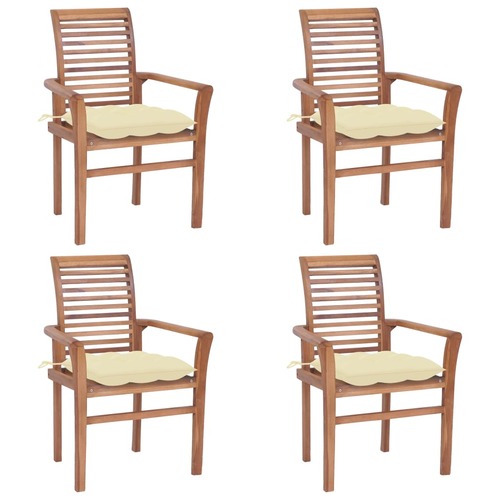 Dining Chairs 4 pcs with Cream White Cushions Solid Teak Wood