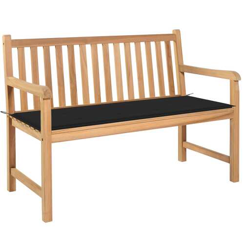 Garden Bench with Black Cushion 120 cm Solid Teak Wood