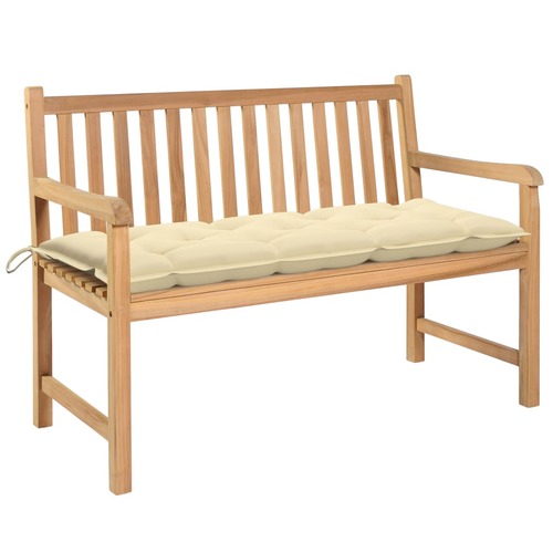 Garden Bench with Cream White Cushion 120 cm Solid Teak Wood
