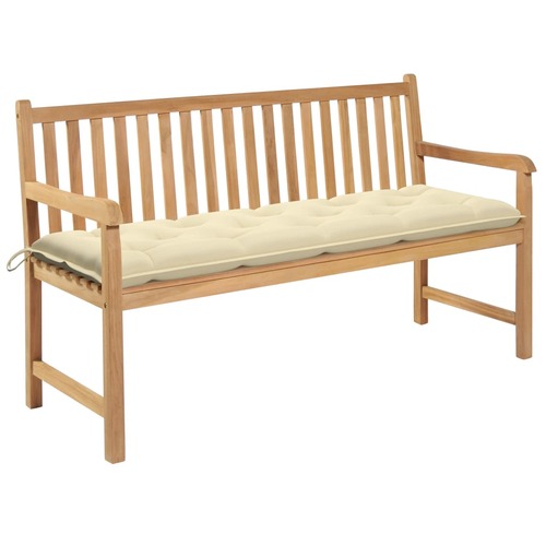 Garden Bench with Cream White Cushion 150 cm Solid Teak Wood