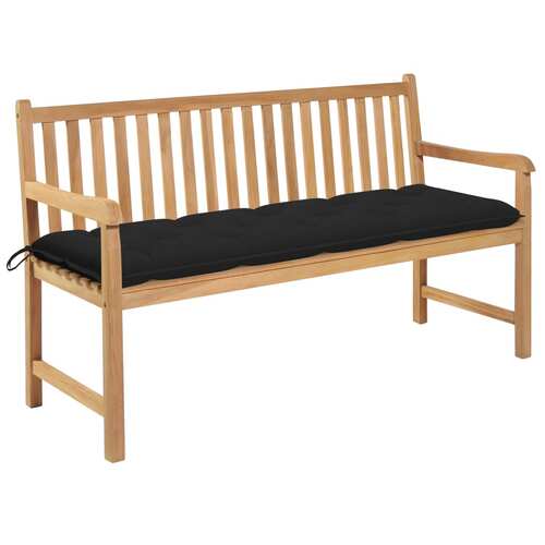 Garden Bench with Black Cushion 150 cm Solid Teak Wood
