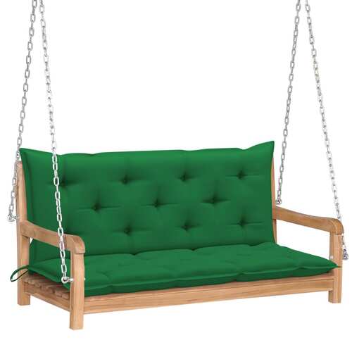 Swing Bench with Green Cushion 120 cm Solid Teak Wood