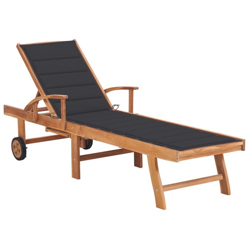 Sun Lounger with Anthracite Cushion Solid Teak Wood
