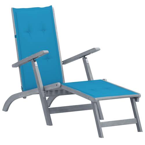 Outdoor Deck Chair with Footrest and Cushion Solid Acacia Wood