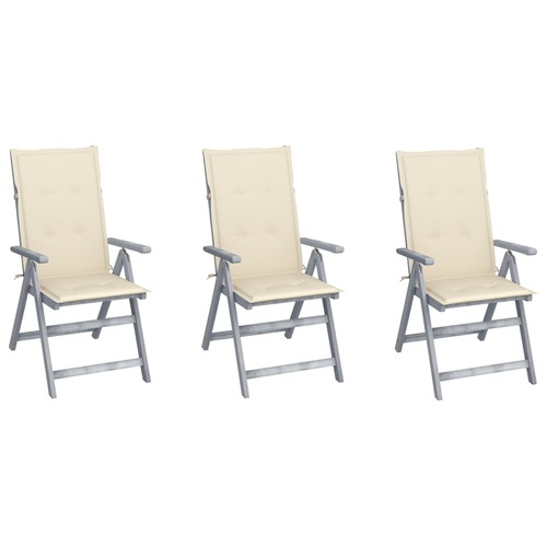Garden Reclining Chairs 3 pcs with Cushions Solid Acacia Wood