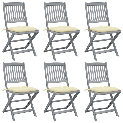 Folding Outdoor Chairs 6 pcs with Cushions Solid Acacia Wood